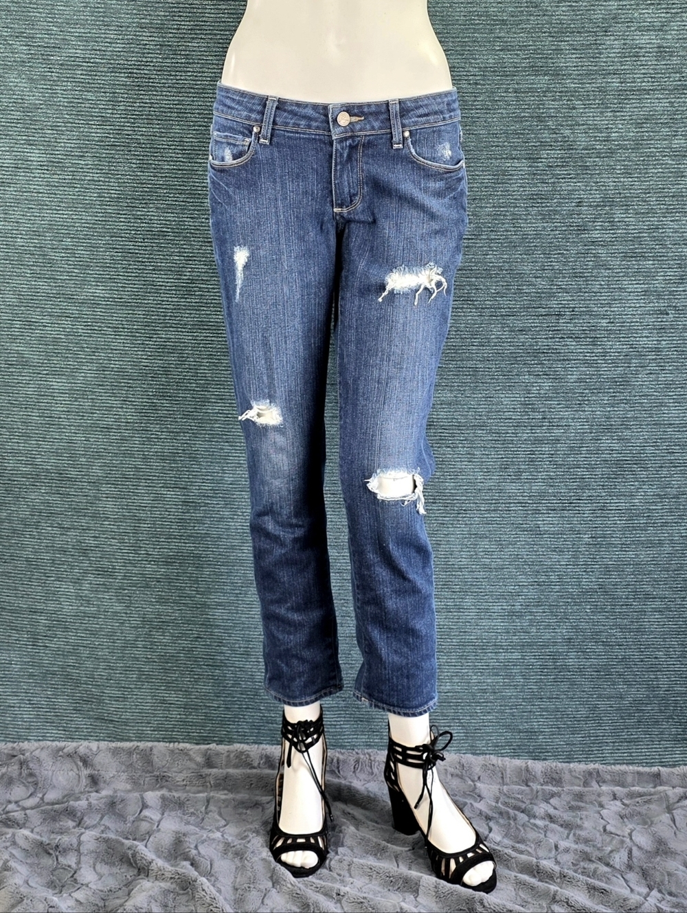 Paige Petite Skyline Straight Mid-Rise Distressed Jeans